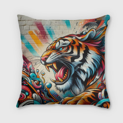 Свирепый тигр - граффити нейросеть – Подушка 3D с принтом купить