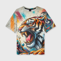 Свирепый тигр - граффити нейросеть – Женская футболка oversize 3D с принтом купить со скидкой в -50%