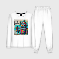 Робот с баллончиком краски - граффити – Женская пижама с лонгсливом хлопок с принтом купить