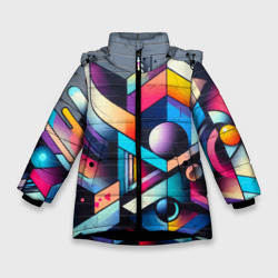 Геометрическое абстрактное граффити - нейросеть – Зимняя куртка для девочек 3D с принтом купить