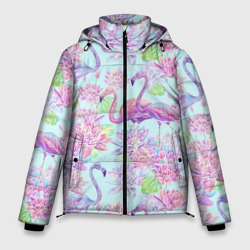 Фламинго и кувшинки батик – Мужская зимняя куртка 3D с принтом купить