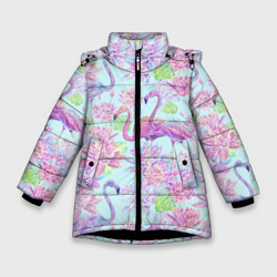Фламинго и кувшинки батик – Зимняя куртка для девочек 3D с принтом купить