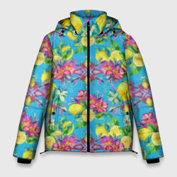 Акварельные лимоны и цветы – Мужская зимняя куртка 3D с принтом купить