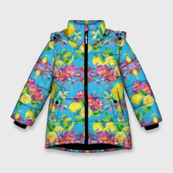 Акварельные лимоны и цветы – Зимняя куртка для девочек 3D с принтом купить