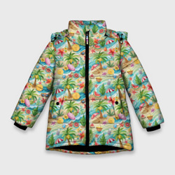 Летнее настроение   паттерн – Зимняя куртка для девочек 3D с принтом купить