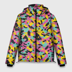 Пиксельный камуфляжный паттерн в неоновых цветах – Мужская зимняя куртка 3D с принтом купить