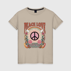 Мир и любовь арт – Женская футболка хлопок с принтом купить со скидкой в -20%