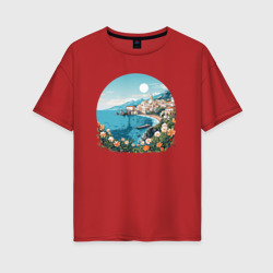 Город у моря – Женская футболка хлопок Oversize с принтом купить со скидкой в -16%
