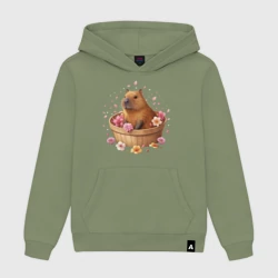 Женская толстовка хлопок Капибара в ванне с цветами
