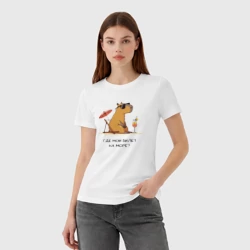 Женская футболка хлопок Смешная капибара в очках на пляже где мой билет на море - фото 2