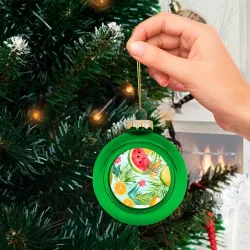 Ёлочный шар стеклянный/пластиковый Дольки арбуза и апельсина акварель - фото 2