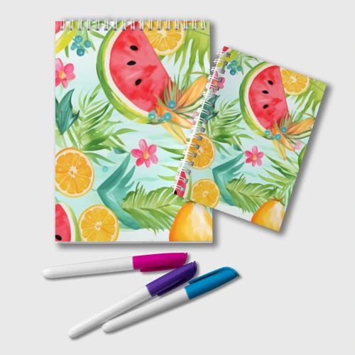 Блокнот Дольки арбуза и апельсина акварель