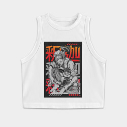 Женская укороченная майка-топ хлопок Повесть о конце света Будда Древнеиндийский бог