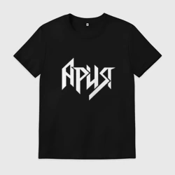 Мужская футболка хлопок Ария - белый логотип рок группы