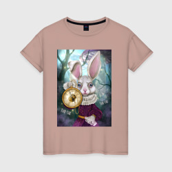 Тик-так кролик – Женская футболка хлопок с принтом купить со скидкой в -20%
