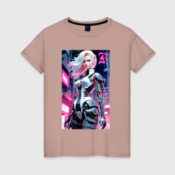Pretty Barbie blond - cyberpunk ai art – Женская футболка хлопок с принтом купить со скидкой в -20%