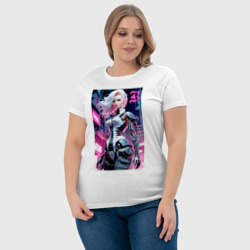 Футболка с принтом Pretty Barbie blond - cyberpunk ai art для женщины, вид на модели спереди №4. Цвет основы: белый