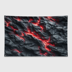 Раскаленная лава на горных камнях – Флаг-баннер с принтом купить