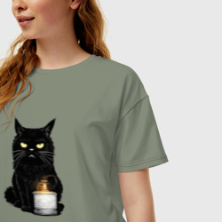 Женская футболка хлопок Oversize Кот с примусом - фото 2