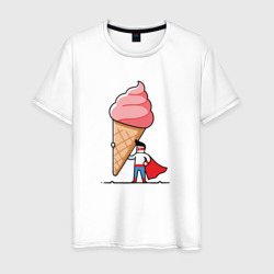 Забавный супермен держит огромный рожок мороженого – Мужская футболка хлопок с принтом купить со скидкой в -20%