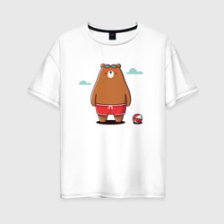 Забавный медведь в плавках и очках для плавания – Женская футболка хлопок Oversize с принтом купить со скидкой в -16%