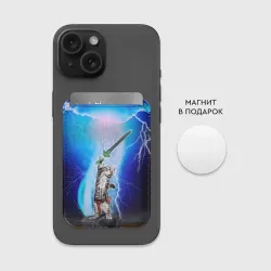 Картхолдер Magsafe магнитный Кот-рыцарь с мечом экскалибур под молниями - фото 2