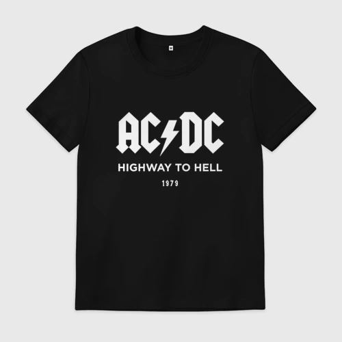 Мужская футболка хлопок с принтом AC DC - Highway to hell 1979, вид спереди #2