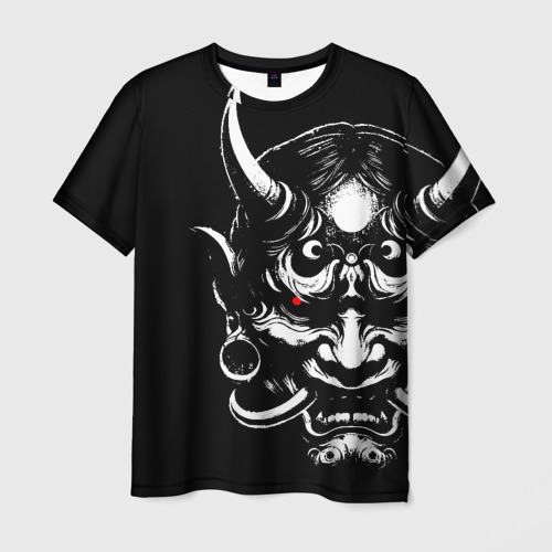 Мужская футболка с принтом Мужская маска демона - маска Они, вид спереди №1