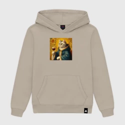 Женская толстовка хлопок Забавный кот с бокалом вина в стиле средневековой картины