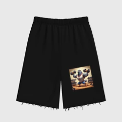 Женские шорты oversize футер хлопок Забавный голубь качок с гантелями качается в спортзале