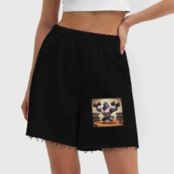 Женские шорты oversize футер хлопок Забавный голубь качок с гантелями качается в спортзале - фото 2