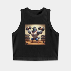 Женская укороченная майка-топ хлопок Забавный голубь качок с гантелями качается в спортзале