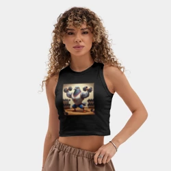 Женская укороченная майка-топ хлопок Забавный голубь качок с гантелями качается в спортзале - фото 2