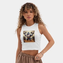 Женская укороченная майка-топ хлопок Забавный голубь качок с гантелями качается в спортзале - фото 2