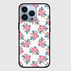 Паттерн с роовыми цветами и темными листьями – Чехол для iPhone 13 Pro с принтом купить