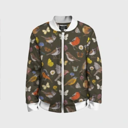 Детский бомбер 3D Птицы и бабочки с цветами паттерн