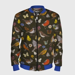 Мужской бомбер 3D Птицы и бабочки с цветами паттерн