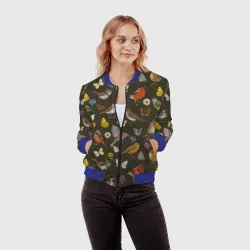 Женский бомбер 3D Птицы и бабочки с цветами паттерн - фото 2