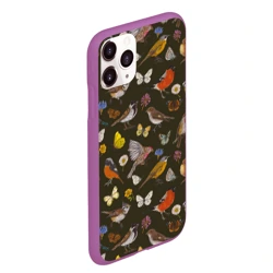 Чехол для iPhone 11 Pro Max матовый Птицы и бабочки с цветами паттерн - фото 2