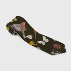 Галстук 3D Птицы и бабочки с цветами паттерн