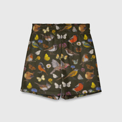 Детские спортивные шорты 3D Птицы и бабочки с цветами паттерн