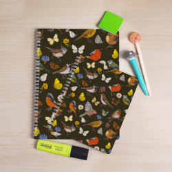 Тетрадь Птицы и бабочки с цветами паттерн - фото 2