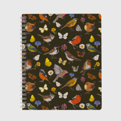 Тетрадь Птицы и бабочки с цветами паттерн