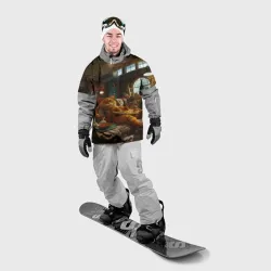 Накидка на куртку 3D Ленивый рыжий кот на диване и большая пицца