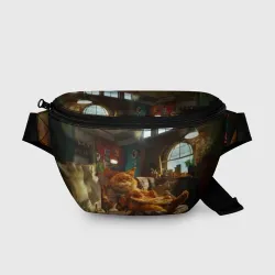 Поясная сумка 3D Ленивый рыжий кот на диване и большая пицца