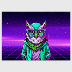 Модная сова ретро фиолетовый фон – Поздравительная открытка с принтом купить