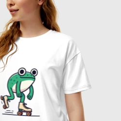 Женская футболка хлопок Oversize Забавная странная лягушка катается на роликах - фото 2