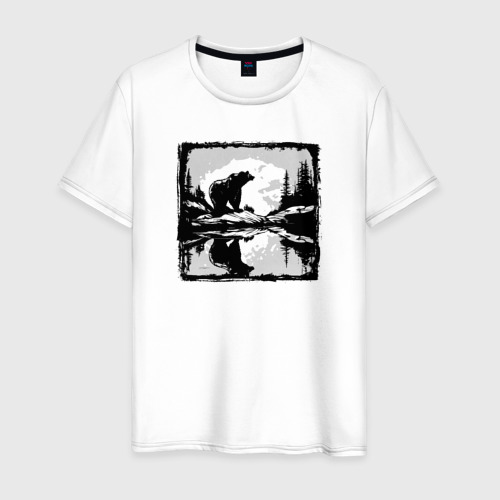 Мужская футболка из хлопка с принтом Медведи жизнь в дикой природе, вид спереди №1