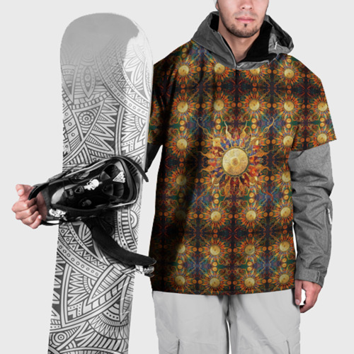 Накидка на куртку с принтом Славянская солнечная абстракция, вид спереди №1