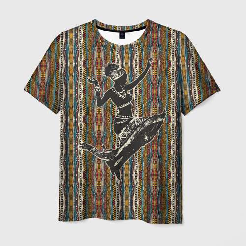 Мужская футболка с принтом Девушка африканка в танце, вид спереди №1